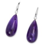 AMETHYST AND DIAMOND EARRINGS set with amethyst briolette cabochons and round cut diamonds, 4.0cm,