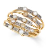 ANTIQUE NATURAL PEARL AND DIAMOND HAREM RING set with rose cut diamonds and pearls, size N / 6.