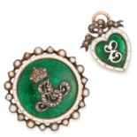 ANTIQUE EDWARD VII ROYAL BROOCH AND PENDANT SET comprising of old cut diamonds, pearls and green and