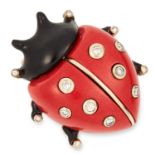 CORAL, DIAMOND AND ENAMEL COCCINELLE BROOCH, CARTIER designed as a ladybird, the coral body
