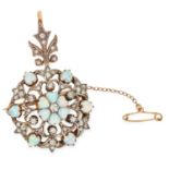 ANTIQUE OPAL AND DIAMOND PENDANT / BROOCH, 19TH CENTURY set with heart shaped cabochon opals and