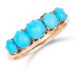 TURQUOISE FIVE STONE RING set with five graduated round turquoise cabochons, size M / 6.25, 2.7g.