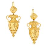 ANTIQUE VICTORIAN ETRUSCAN REVIVAL EARRINGS in the form of urns, 5.1cm, 15.7g.