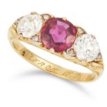 ANTIQUE 1.05 CARAT RUBY AND DIAMOND RING set with a round cut ruby of approximately 1.05 carats