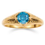 BLUE DIAMOND RING in yellow gold, set with a round cut blue diamond, unmarked, size M / 6, 2.8g.