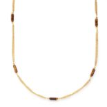 TIGERS EYE FANCY LINK CHAIN set with alternating fancy link chain and carved tigers eye, 84cm, 33.