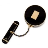 ENAMEL COMPACT AND LIPSTICK HOLDER, CARTIER in black enamel, 53.6g.