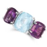 AMETHYST AND TOPAZ RING, KIKI MCDONOUGH set with an oval cushion cut topaz between two oval