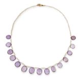 AMETHYST AND PEARL NECKLACE set with pearl beads and suspending oval cut amethyst beads, 42cm, 18.