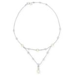 PEARL AND DIAMOND LUCEA NECKLACE, BULGARI set with round cut diamond and pearl links, 44cm, 20g.