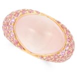 PINK SAPPHIRE AND ROSE QUARTZ RING, BULGARI set with a cabochon rose quartz and round cut