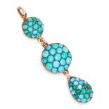 ANTIQUE TURQUOISE DROP PENDANT comprising of three circular links set with cabochon turquoise,