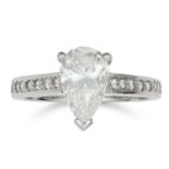 1.51 CARAT SOLITAIRE DIAMOND RING set with a pear cut diamond of 1.51 carats with round cut diamonds