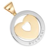 TWO TONE GOLD HEART PENDANT, BULGARI with heart charm in circular frame, 4.2cm, 12.4g.