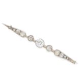 ANTIQUE DIAMOND BAR BROOCH set with a row of old and rose cut diamonds, 6.6cm, 5.0g.