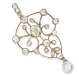 BELLE EPOQUE NATURAL PEARL AND DIAMOND PENDANT set with an oval cut diamond of 0.75 carats with