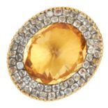ANTIQUE CITRINE CLUSTER RING set with a faceted citrine in a cluster of old cut stones, size L /