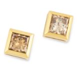 3.80 CARAT FANCY DIAMOND EARRINGS each set with a princess cut diamond, totalling approximately 3.80