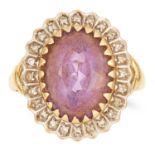 AMETHYST AND DIAMOND CLUSTER RING set with an oval cut amethyst in a border of round cut diamonds,