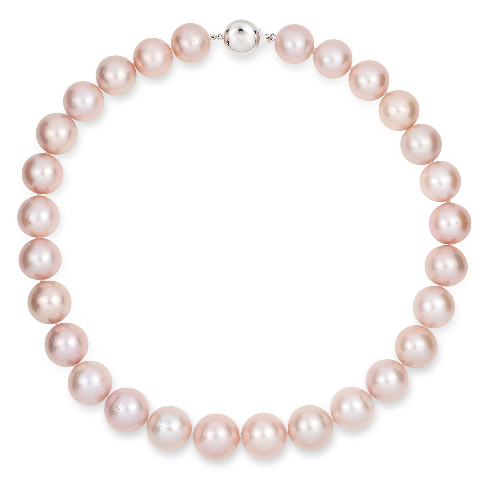 FRESH WATER PEARL NECKLACE comprising of a single row of pink pearls approximately 15.7mm in