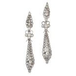 ANTIQUE PASTE DROP EARRINGS set with round cut white gemstones, 8.1cm, 18.1g.