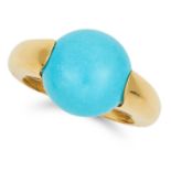 VINTAGE TURQUOISE RING 1970s set with a circular turquoise cabochon of 8.68 carats, size O / 7.25,