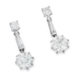 3.00 CARAT DIAMOND EARRINGS each formed of a row of round and baguette cut diamonds totalling