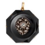 ONYX AND DIAMOND PENDANT comprising of a piece of polished onyx set with rose cut diamonds, 5.4cm,