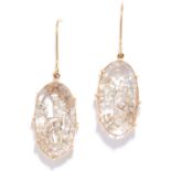 DIAMOND AND ROCK CRYSTAL EARRINGS comprising of two polished rock crystal pieces enclosing loose