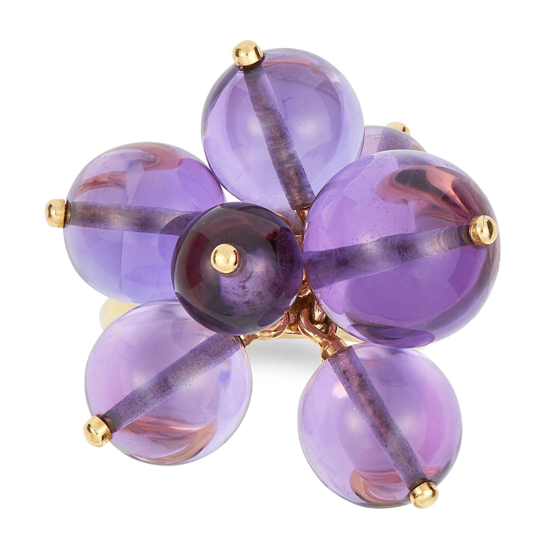 ARTUS BERTRAND AMETHYST TASSEL RING, comprising of seven polished amethyst beads, size M / 6, 16.