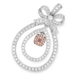 FANCY PINK AND WHITE DIAMOND PENDANT set with a cushion cut fancy pink diamond of 0.12 carats in