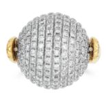 DIAMOND COCKTAIL RING, the rotating ball set with round cut diamonds, P / 7.5, 15.2g.