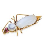 ANTIQUE MOONSTONE AND RUBY BUG BROOCH set with cabochon rubies and moonstone, 3.6cm, 3.8g.