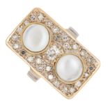 ANTIQUE ART DECO MOONSTONE AND DIAMOND RING set with cabochon moonstone in a border of old cut