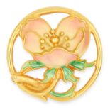 ANTIQUE ART NOUVEAU ENAMEL BROOCH / PENDANT, MASRIERA depicting a flower decorated in enamel, 2.6cm,