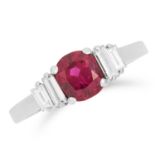 1.10 CARAT THAI NO HEAT RUBY AND DIAMOND RING set with a cushion cut ruby of 1.10 carats and