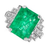 9.85 GREEN BERYL AND DIAMOND RING set with an emerald cut emerald of approximately 9.85 carats and