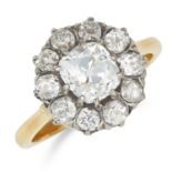 ANTIQUE 2.60 CARAT DIAMOND CLUSTER RING set with a central old cut diamond of 1.34 carats