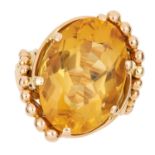 VINTAGE CITRINE RING set with an oval cut citrine, size M / 6, 22.4g.