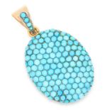 ANTIQUE TURQUOISE LOCKET PENDANT, 19TH CENTURY set with cabochon turquoise, 4.5cm, 16.3g.