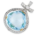 TOPAZ AND DIAMOND PENDANT set with a pear shaped checkerboard cut topaz and round cut diamonds, 2.