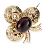 ANTIQUE GARNET AND HAIRWORK MOURNING BROOCH, 19TH CENTURY set with an oval cabochon garnet, hairwork