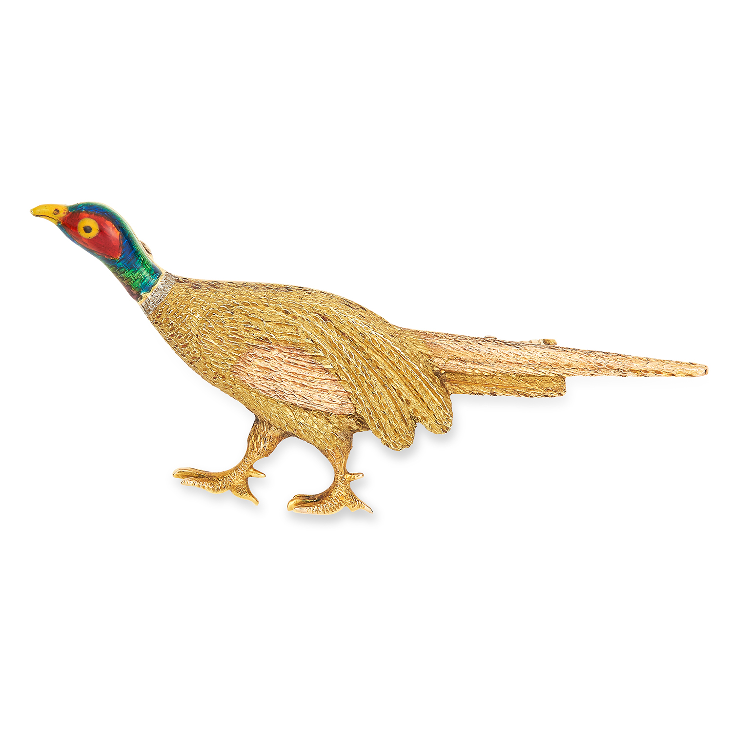 ANTIQUE PHEASANT BROOCH, set with red and green enamel, 5cm, 4.8g.