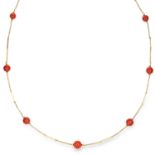ANTIQUE CARNELIAN SAUTOIR NECKLACE the chain punctuated with graduated carnelian beads, 89.0cm, 15.