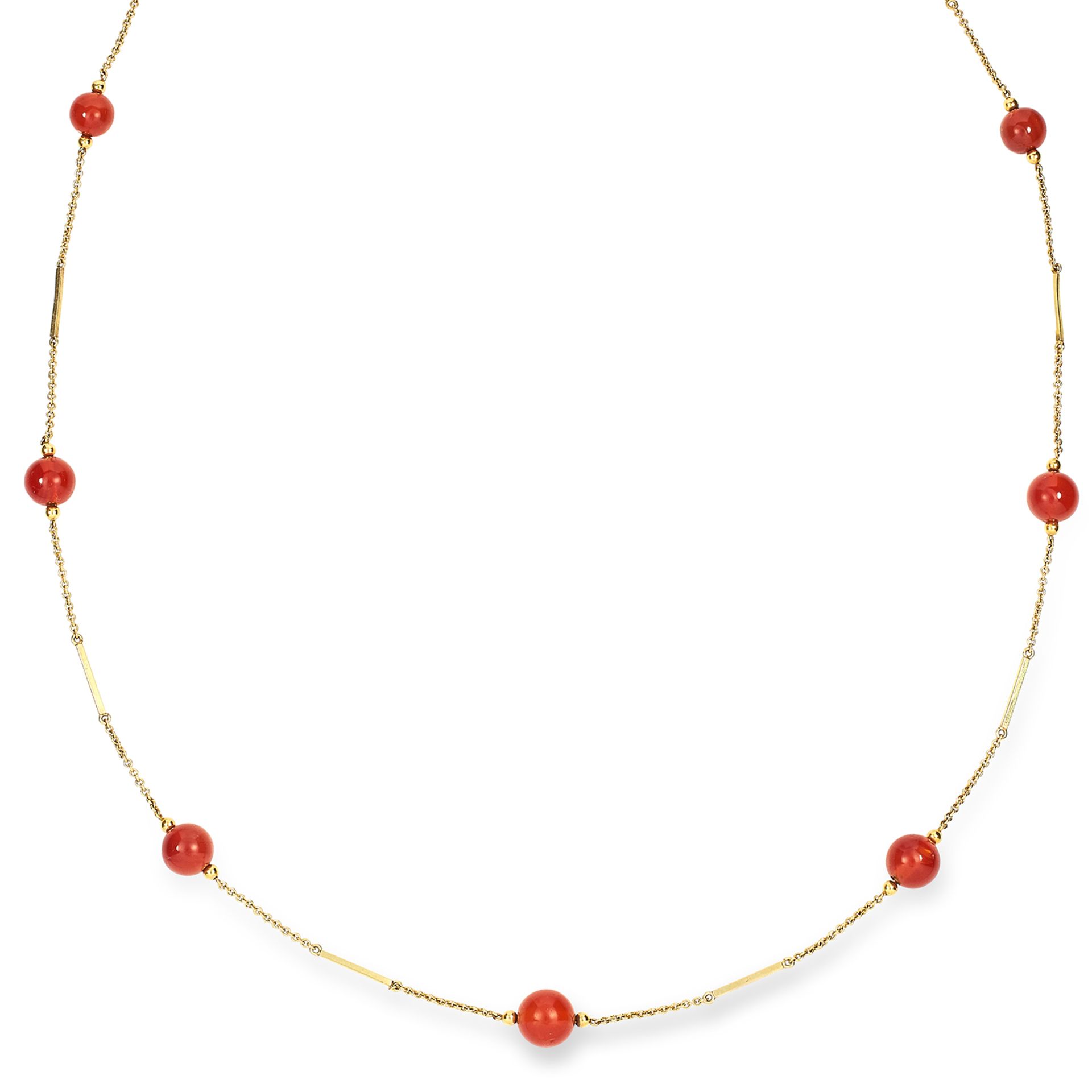 ANTIQUE CARNELIAN SAUTOIR NECKLACE the chain punctuated with graduated carnelian beads, 89.0cm, 15.