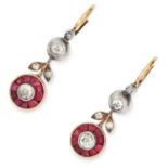 EDWARDIAN RUBY AND DIAMOND EARRINGS, set with calibre cut rubies and transitional cut diamonds, 2.