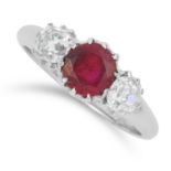 1.17 CARAT BURMA NO HEAT RUBY AND DIAMOND RING set with a round cut ruby of 1.17 carats between