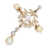 ANTIQUE PEARL AND DIAMOND BROOCH, in foliate design, set with pearls, old and rose cut diamonds,