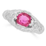 1.50 CARAT BURMA NO HEAT RUBY AND DIAMOND RING set with a round cut ruby of 1.50 carats in a
