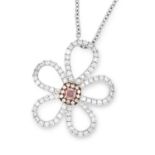 FANCY PINK AND WHITE DIAMOND PENDANT set with a cushion cut fancy brownish pink diamond of 0.07